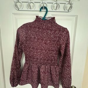 All-Over print  Turtle Neck Long Sleeve Smoked  Blouse/Top, xsmall